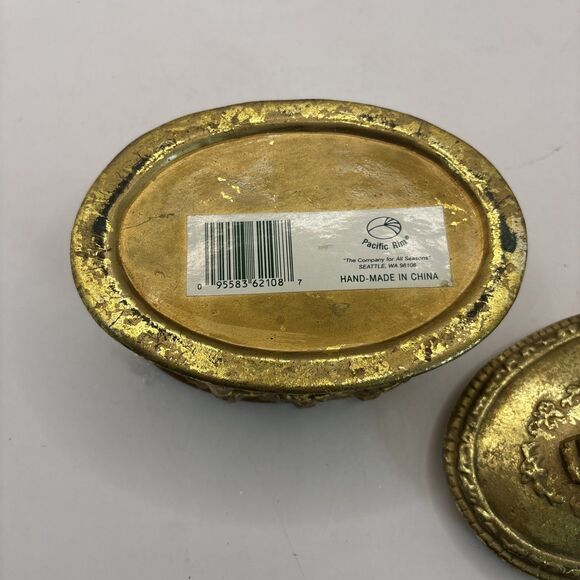 Pacific Rim Import Corp Distressed Gold Tone Trinket Box Cherubs - Picture 8 of 8